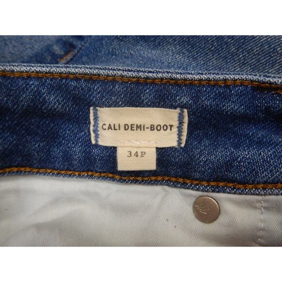 Madewell Cali Denim Boot Jeans Size 34P Blue Medium Wash Boot Cut Raw Hem - Picture 4 of 11